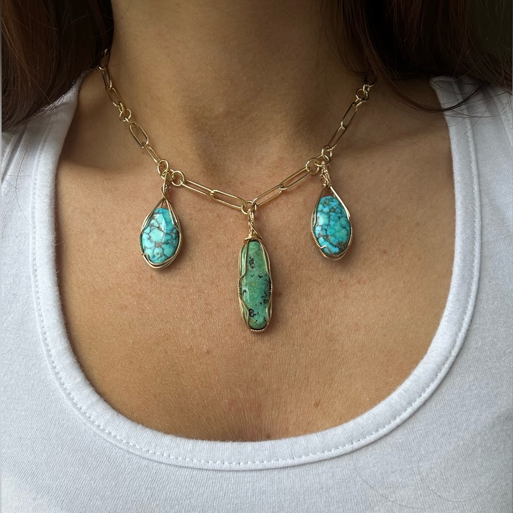 14k Gold Filled Paperclip Turquoise Gypsy Necklace